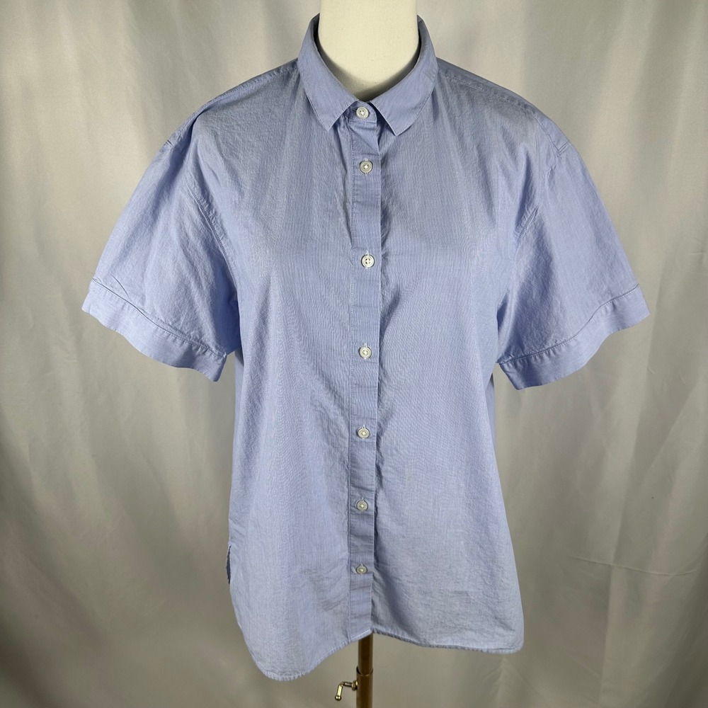 Muji Japanese Button Down Shirt Womens XL Fits Large L Blue 100% Cotton Poplin